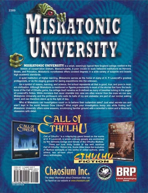 Call Of Cthulhu - 6th edition - Miskatonic University (B-Grade) (Genbrug)
